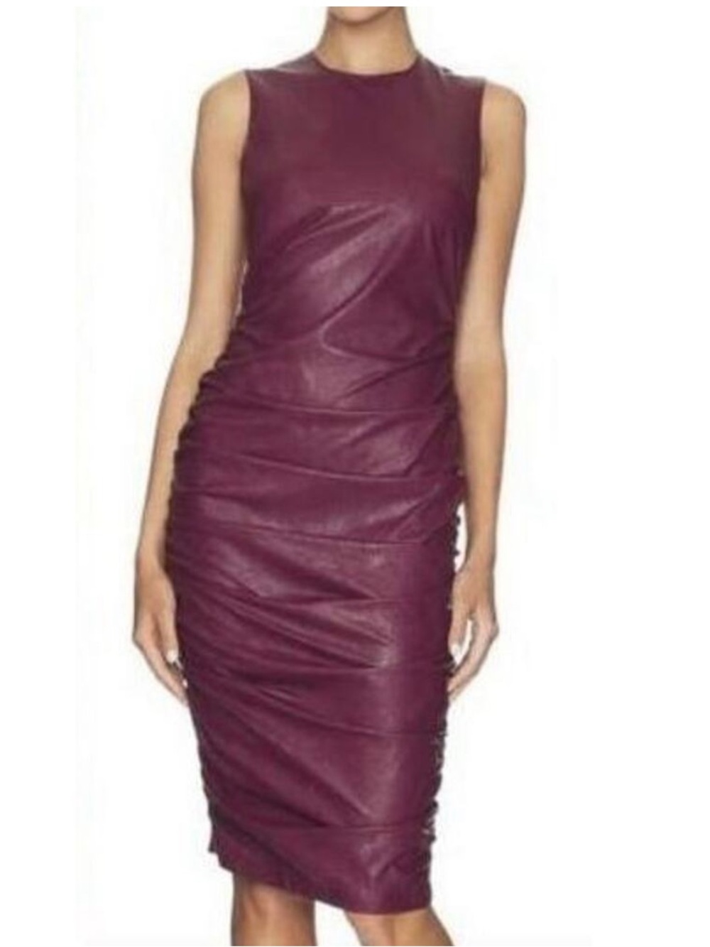 NWT Amanda Uprichard Wine Sleeveless Ruched Midi Dress